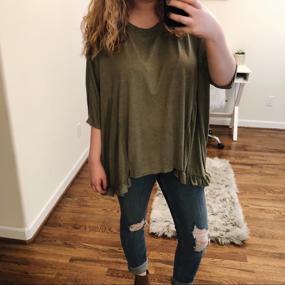 Olive Ruffle Hem High slow Top - Picture 2 of 3